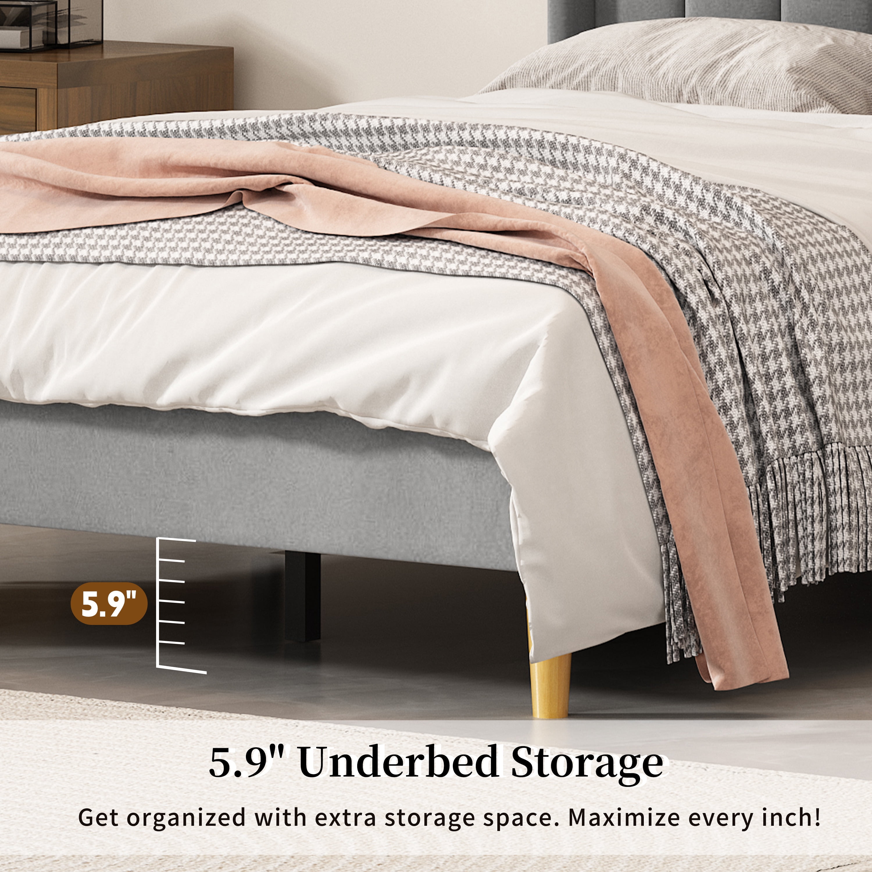 Full Size Upholstered Bed Frame,40.9" High Headboard,Strong Metal Frame,Wooden Slats Support,No Box Spring Needed,Easy Assembly,Velvet Fabric,Gray