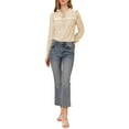 thumbnail image 2 of INSPIRE CHIC Women's Long Sleeve Floral Ruffle Tie Neck Lace Trim Chiffon Blouse M White, 2 of 6