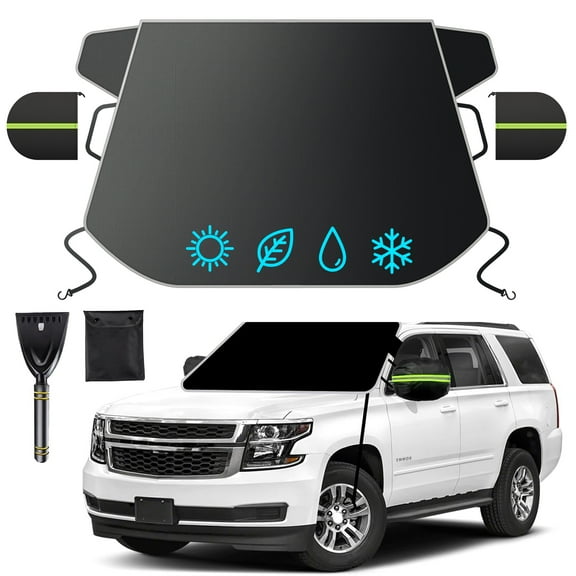 Woudy Car Windshield Cover for Ice Snow, Winter Windshield Cover for Car Truck SUV RV, Windscreen Frost Cover with Side Mirror Covers ,70 x 47 inch, Black