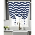 thumbnail image 5 of Navy Blue Moire Ombre Tie Up Curtains for Window, Thermal Insulted Balloon Shade Adjustable Rod Pocket Curtains Valance Panels for Kitchen Bathroom Cafe 46 x 63 Water Ripple Stripe Farmhouse, 5 of 6