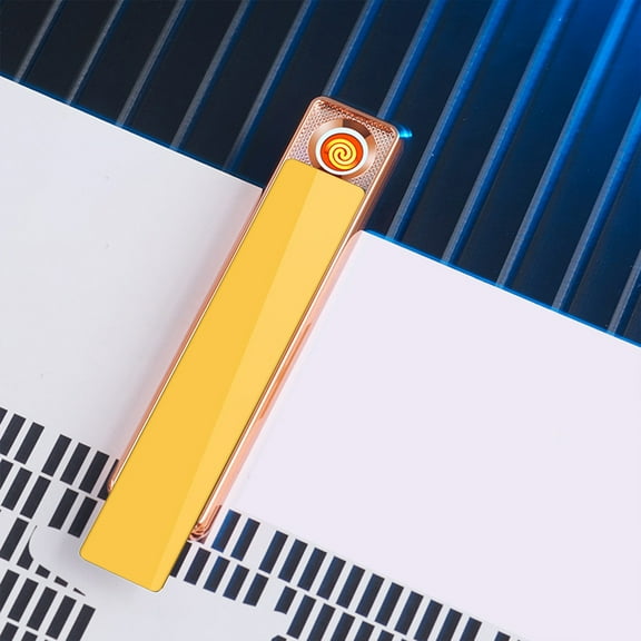 Windproof Flameless Lighter, Plasma Arc USB Rechargeable, Gold Metal Pocket Lighter Box