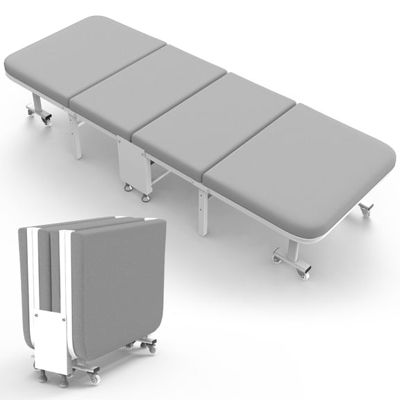 4‑Fold Folding Guest Bed with Wheels, Portable Fold‑Out Bed with Thick Mattress, Metal Frame Rollaway Sleeping Bed for Office Nap, Home Guest Room, Apartment