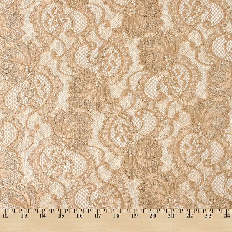 Victoria Stretch Lace Fabric - Tan / Yard Many Colors Available