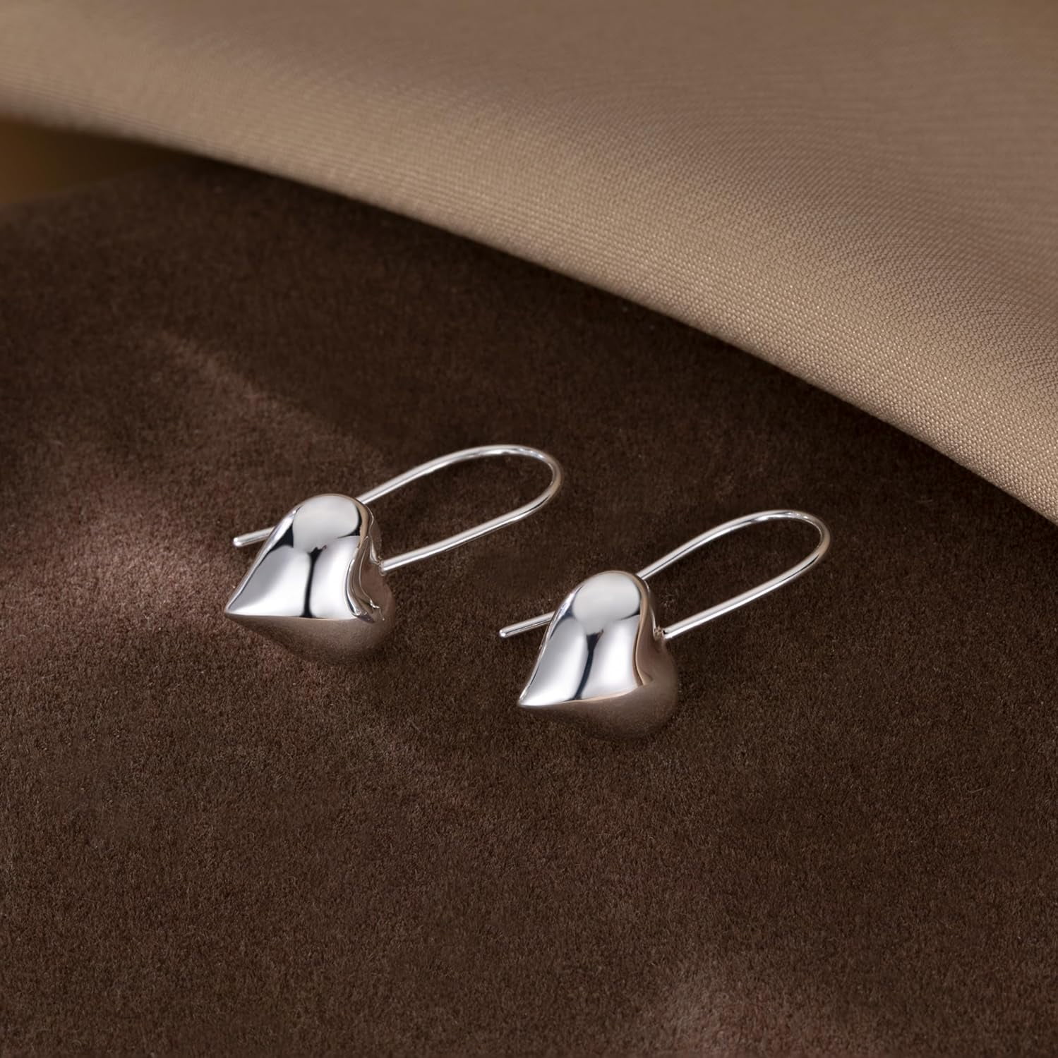 Solid 925 Sterling Silver Heart Drop Earrings for Women Teen Love Heart Dangle Earrings Hook