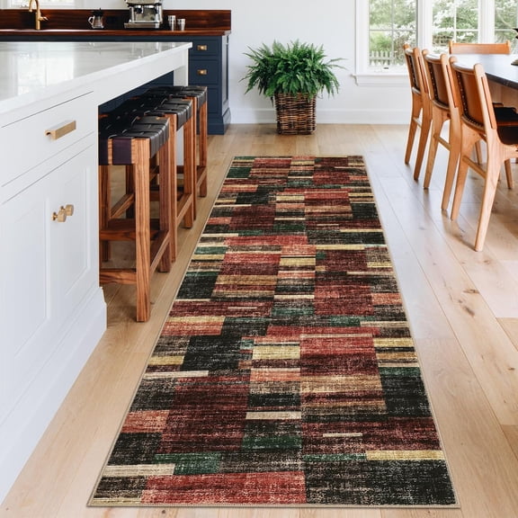 2x6 Modern Washable Runner Rug Non Slip Low Pile Hallway Mat Thin Foldable Kitchen Rug Red