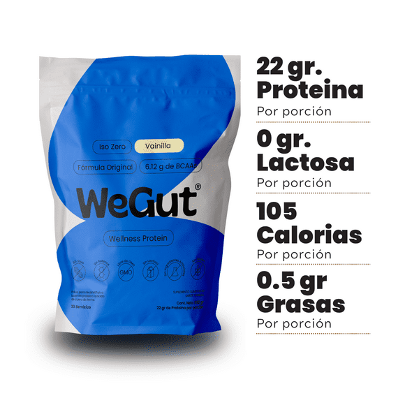 WeGut Iso Zero 990g, Proteína en Polvo, 22.2g de Proteína Aislada Por Porción, 33 Porciones, Sabor Vainilla