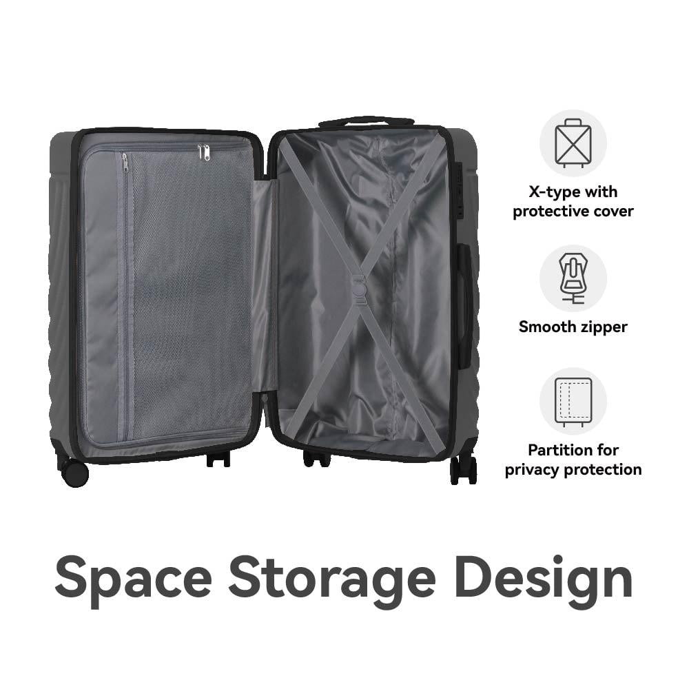 Lisonu 3-Piece Luggage Set, Gray Hardshell Suitcase Set with Spinner Wheels & TSA Lock, Durable ABS Travel Trolley, 20" 24" 28"