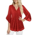 thumbnail image 4 of BLVB Womens 3/4 Ruffle Sleeve Tops Dressy Casual Blouse Chiffon V Neck Evening Party Night out Wedding Cocktail Shirt, 4 of 7