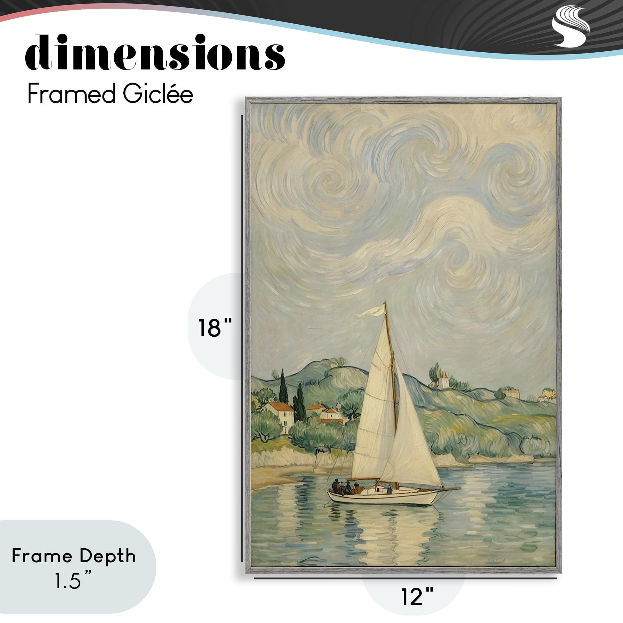 Stupell Industries Sailboat Beneath Swirling Clouds Gray Framed Giclee Art, design by Angie Hawke