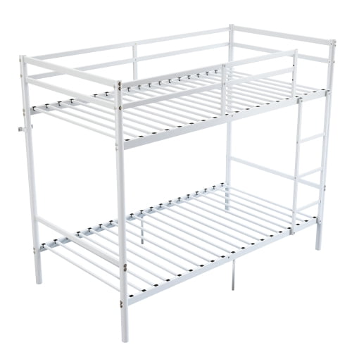 Metal Bunk Bed,14.29-Inch High Safety Rails, 19 Crossbars per Bunk, Under-Bed Storage, for Kids, Teens & Adults, White