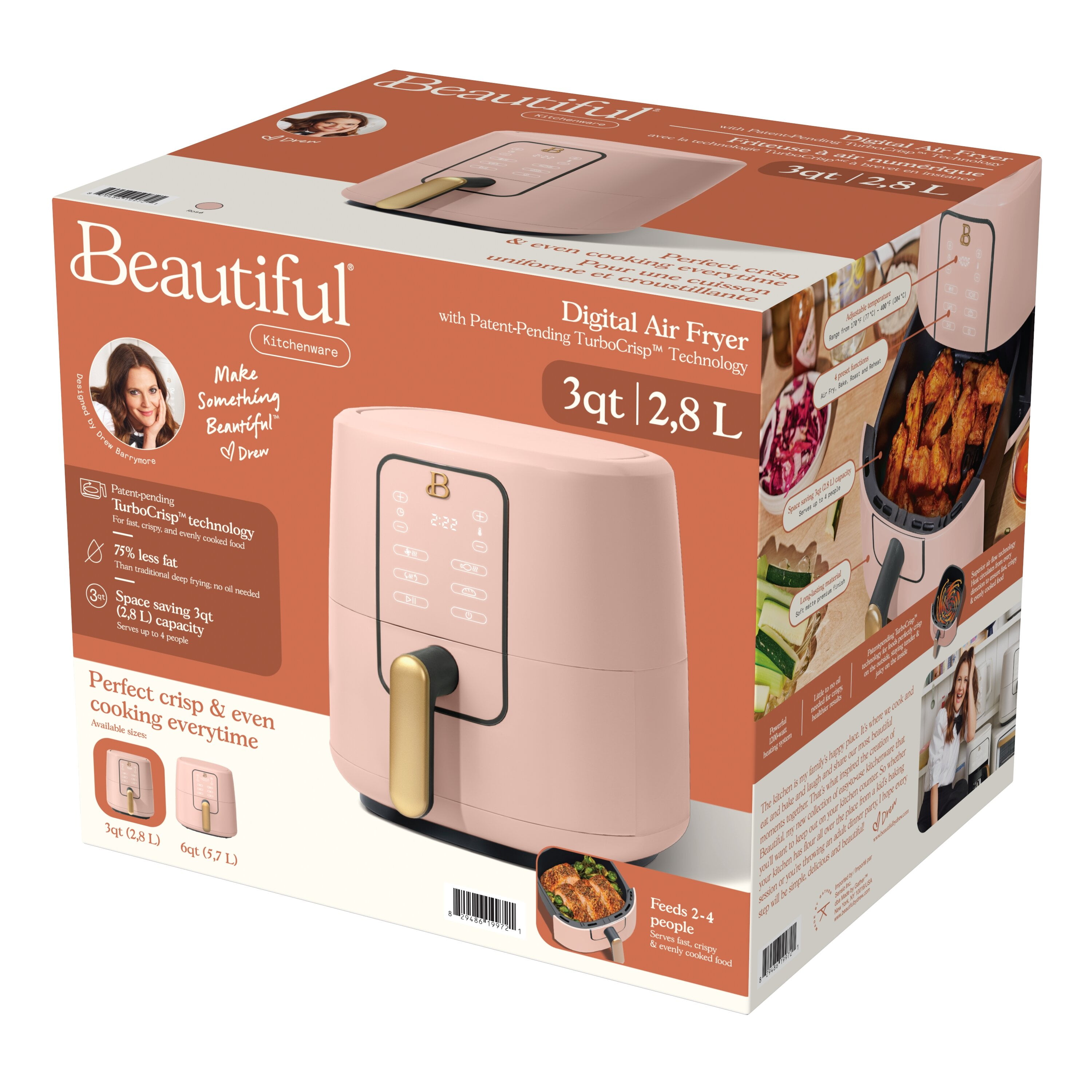 Beautiful 3Qt Air Fryer with TurboCrisp Technology by Drew Barrymore
