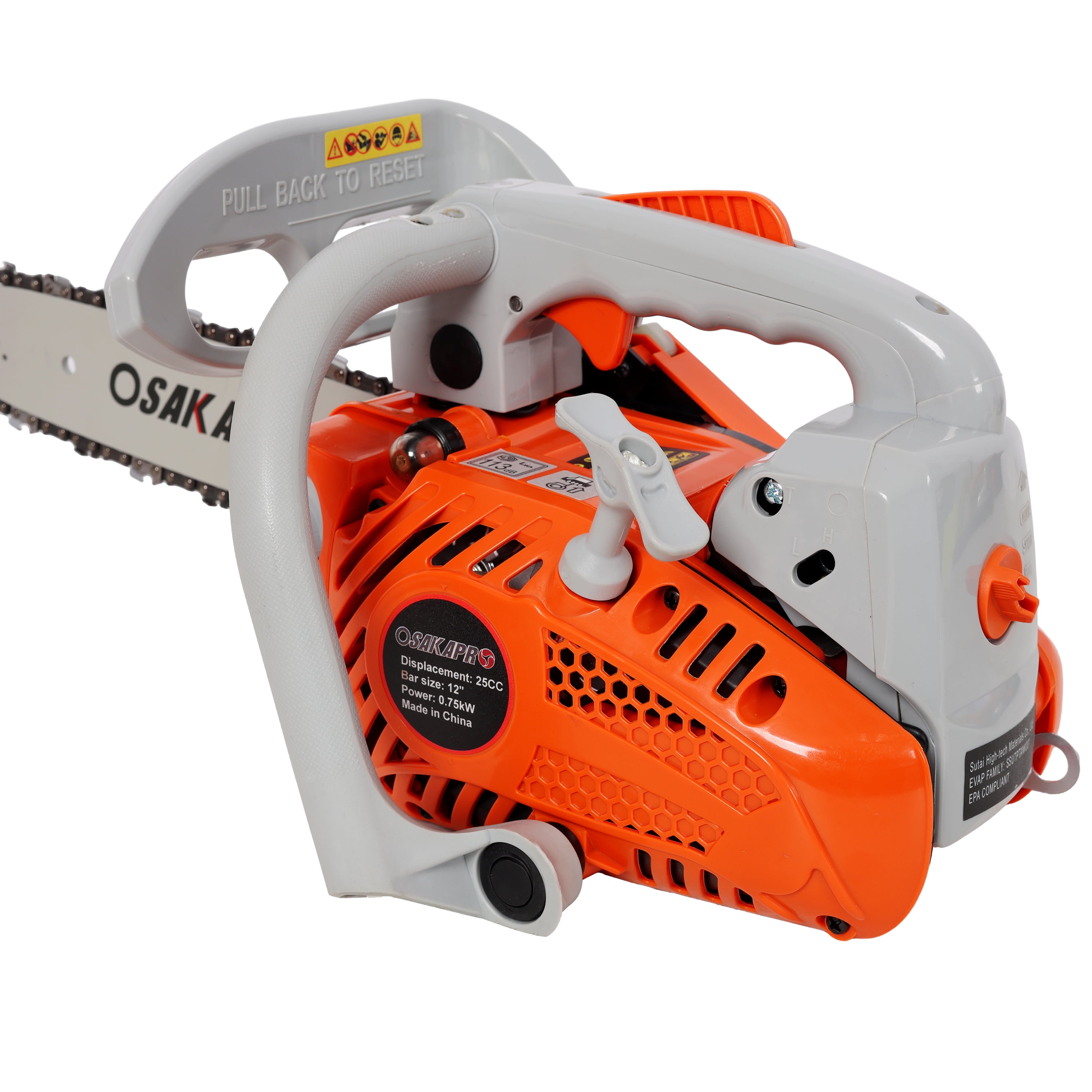 12-Inch Gasoline Chainsaw with 25cc 2-Cycle Engine and Anti-Vibration System, Gas Chain Saw and Wood Cutting Tool for Tree Cutting, Orange