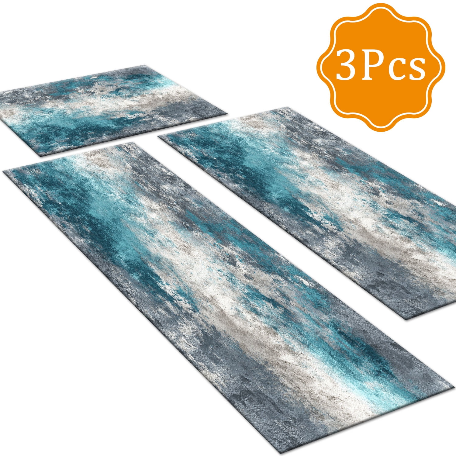 3 Piece Kitchen Rug Set, Non-Slip And Washable, Abstract Pattern Kitchen Hallway Rug, Soft And Comfortable, Suitable For Sinks, Floors, Entrances, Hallways and Bathrooms