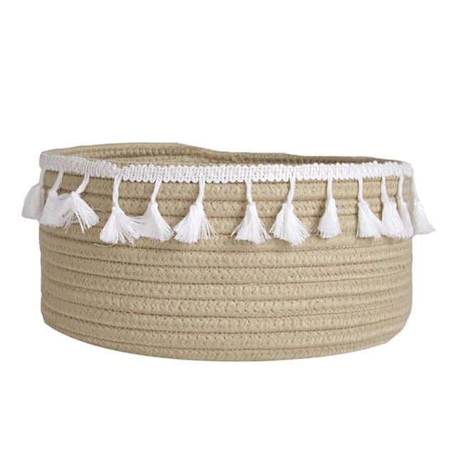 Greyghost Panier de Rangement Rétro en Corde de Coton avec Franges Panier de Rangement Tissé pour la Maison