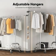 HOKEEPER Heavy Duty 450 lbs Capacity Clothing Rack with Shelves, Garment Rack, Adjustable Rolling Commercial Grade Clothes Rack (45.66-70.86 Length, 64-68 Height) with Storage Shelf Silver