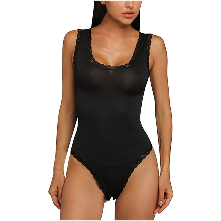 Seamless Bodysuit for Women Sexy Ribbed Square Neck Sleeveless Tank To