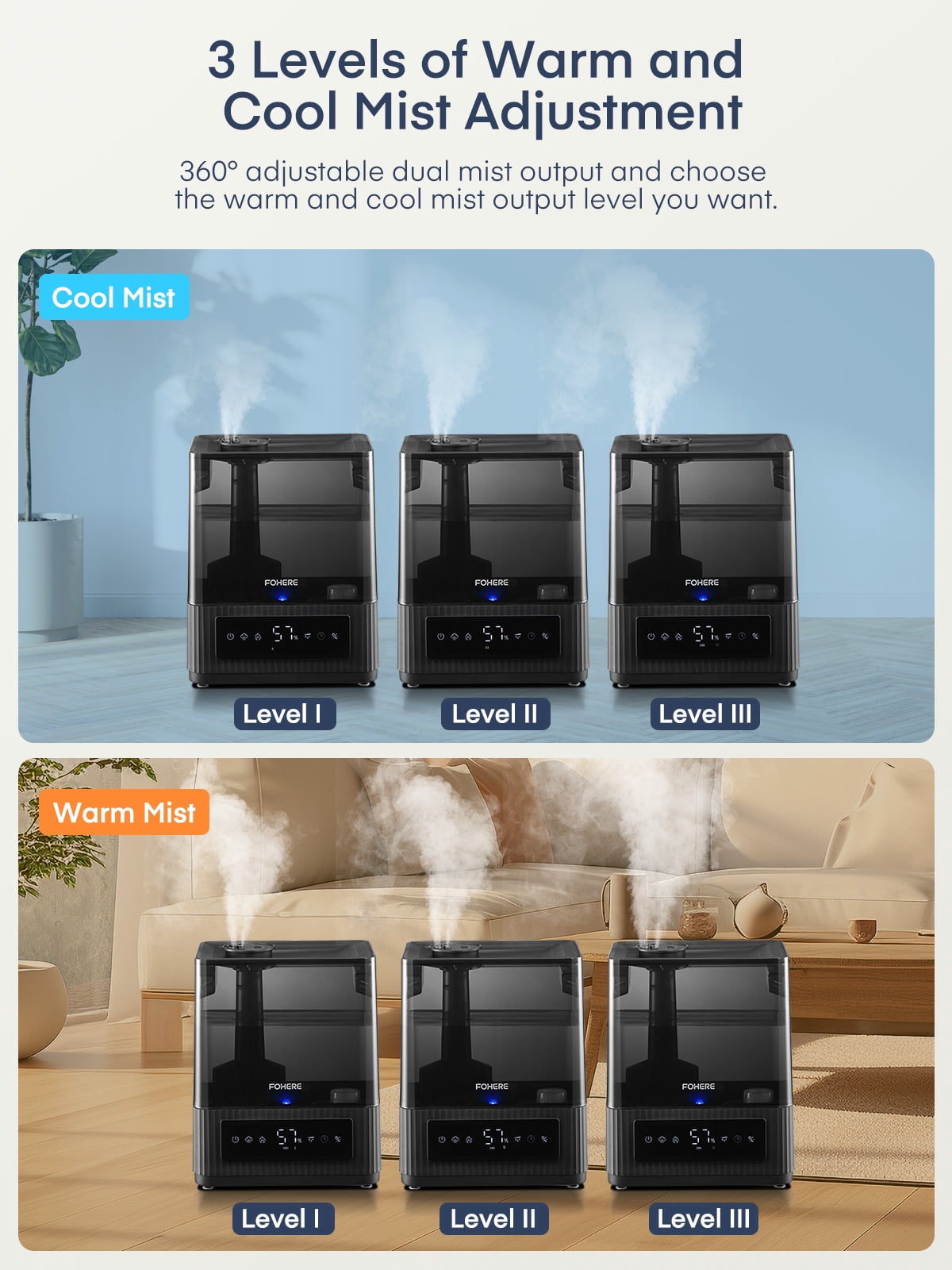 6L Warm Cool Mist Humidifier for Home, Top Fill Ultrasonic Quiet Humidifiers for Plants Baby Kids, Oil Diffuser, Sleep Mode, 12H Timer, Night Light