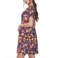 thumbnail image 2 of Honeii Skull colorful daisy Print Women’s Short Sleeve Dress, Comfortable Casual Dress, Soft Polyester Spandex Blend, Stylish Everyday Wear for Summer, Perfect for Travel and Vacation, 2 of 6