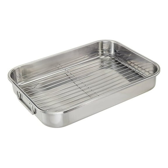 YYDSBNHH Stainless Steel Roasting Pan with Rack - 15.25 x 11 inch Lasagna Pan - Oven to Table Server - Foldable Handle Roaster - Mirror Polish Kitchen Cookware