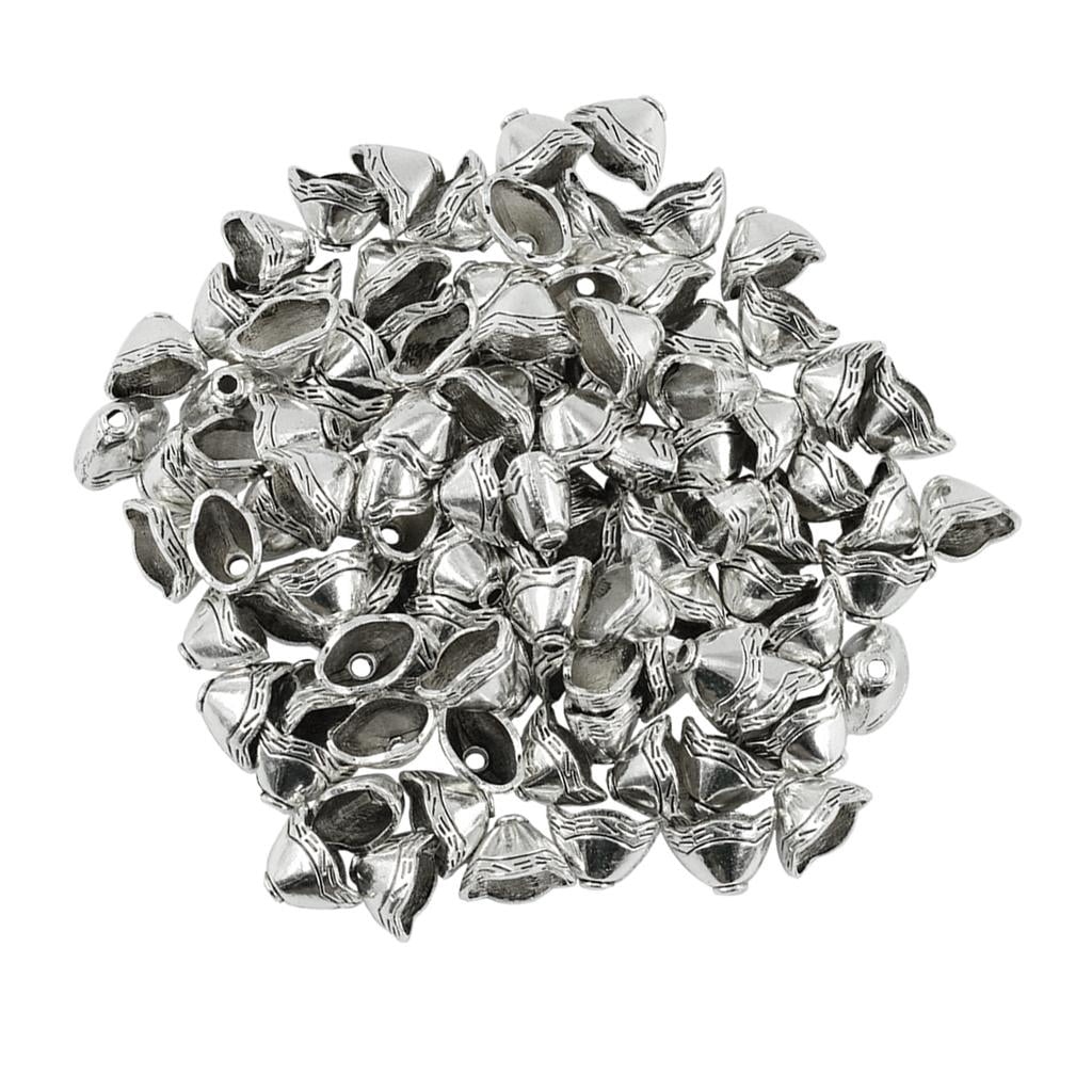 Milageto 2x100 Pieces Beads Cap Tassel End Cap Jewelry Making Findings Antique , Antique Silver, 4 Pcs