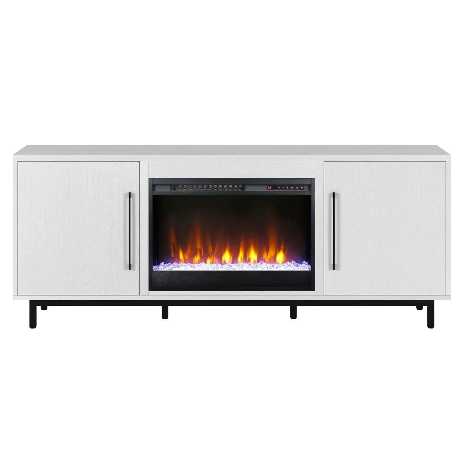 Evelyn&Zoe Julian Rectangular TV Stand with 26" Crystal Fireplace for TV's up to 75", White