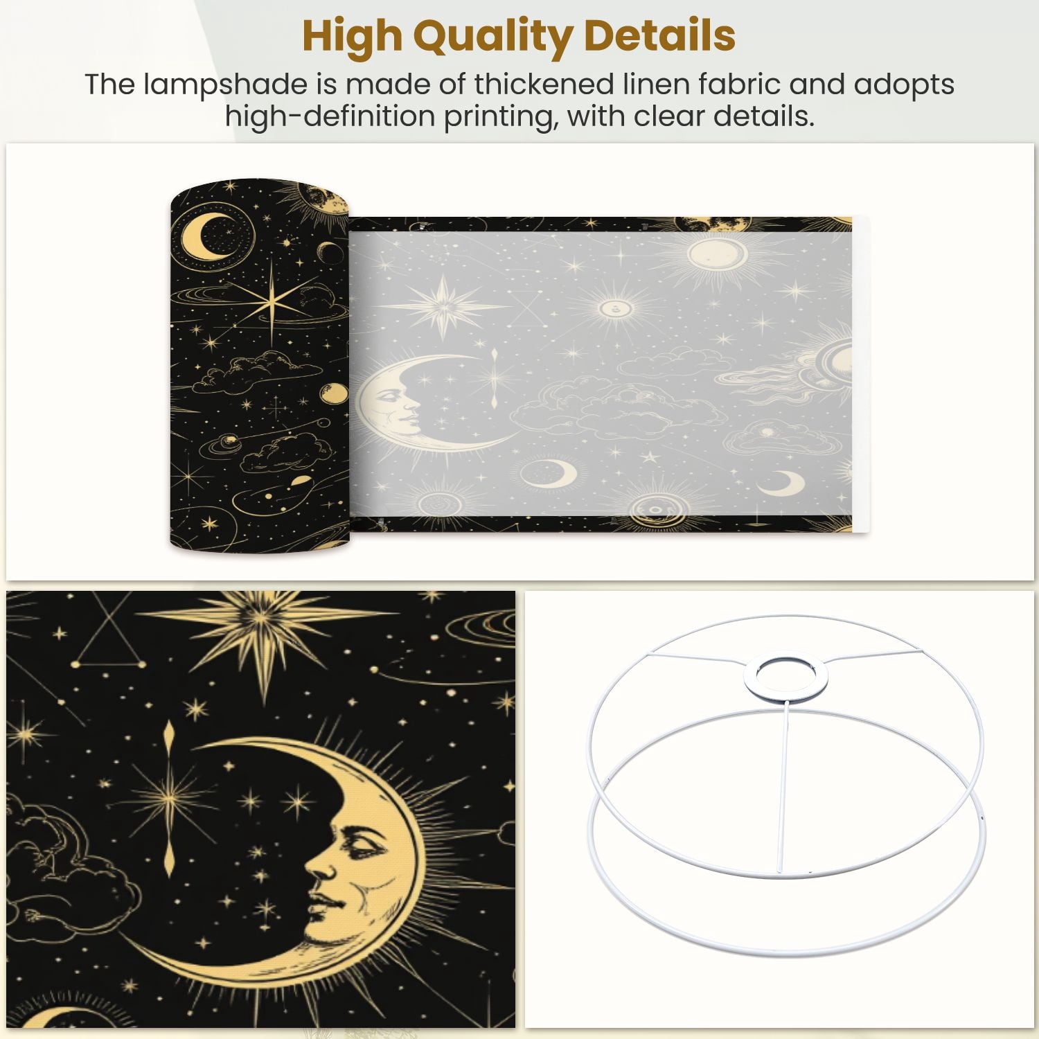 Lamp Shades Set of 2 Magic seamless sun constellations moons stars Gold mystic 13" x 13" x 10" Lampshade for Table Lamps Floor Lamps Lamp Shade Replacement Easy Assembly Required