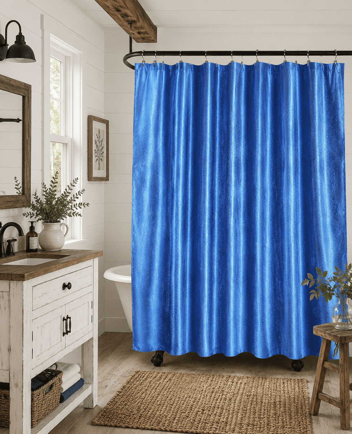 Luxury Fabric Shower Curtain: Shimmering Textured Jacquard Cloth