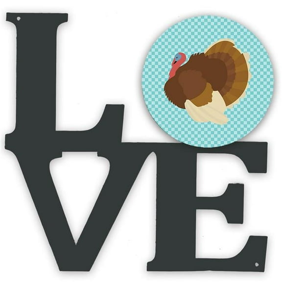 11.5 x 11.75 in. French Turkey Dindon Blue Check Metal Artwork Love Wall Decor