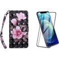 thumbnail image 1 of Suitable for 6.1 Inch iPhone 12 and Ipone 12 Pro Pu+Ptu Material Dustproof Shockproof Drop Flip Phone Case + 0.4mm Thick HD Anti-Drop Tempered Phone Protective Film Set, 1 of 7