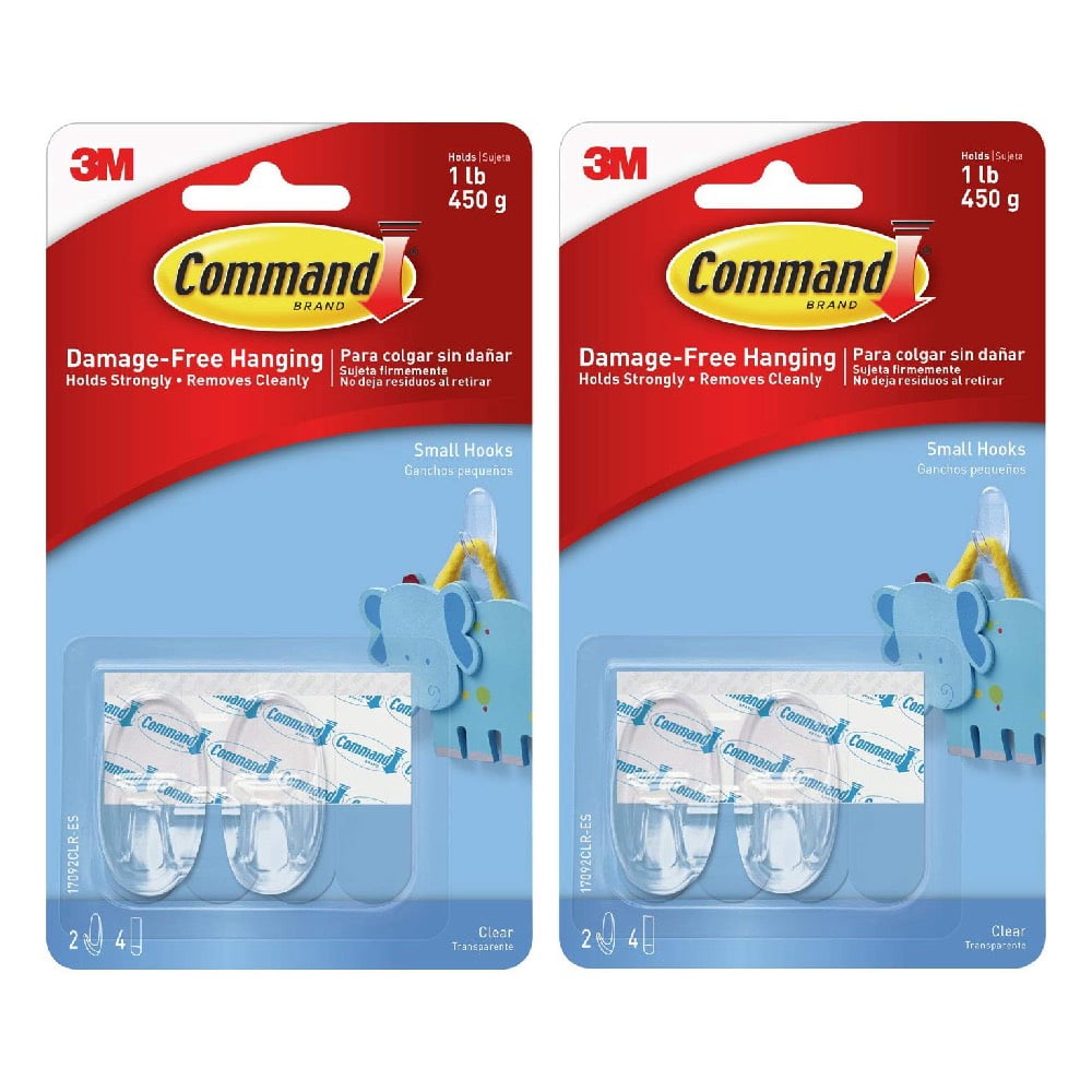 Command Small Hooks Hangers Damage Free 2 Hooks 4 Strips per Pack Clear