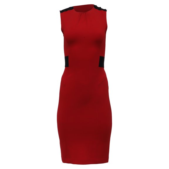 Pre-Owned Diane Von Furstenberg Sleeveless Fitted Midi Dress in Red Wool