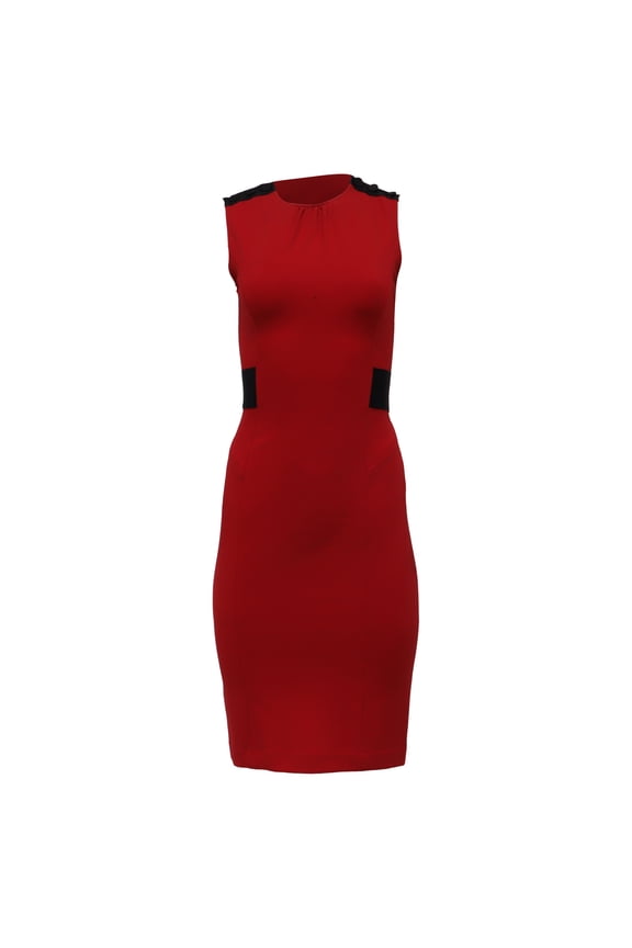 Pre-Owned Diane Von Furstenberg Sleeveless Fitted Midi Dress in Red Wool