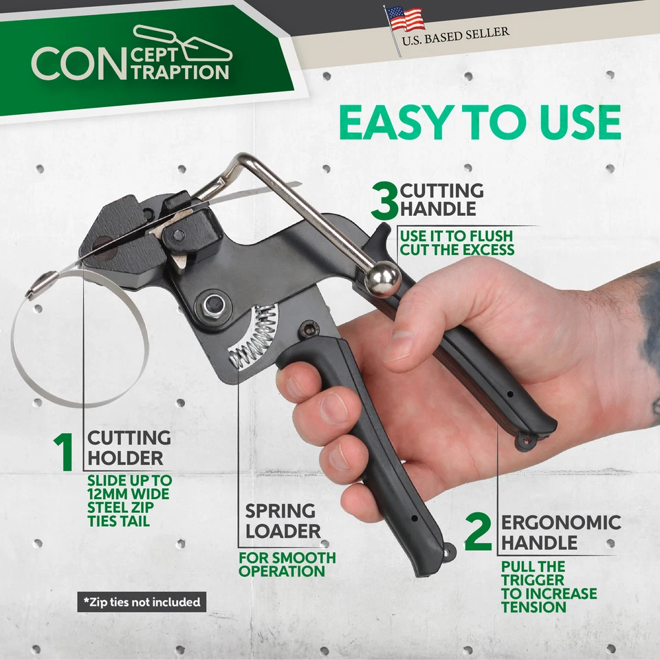 CIRCLE- Concept Contraption Cable Zip Tie Gun - Stainless Steel Tie Strap Tightener
