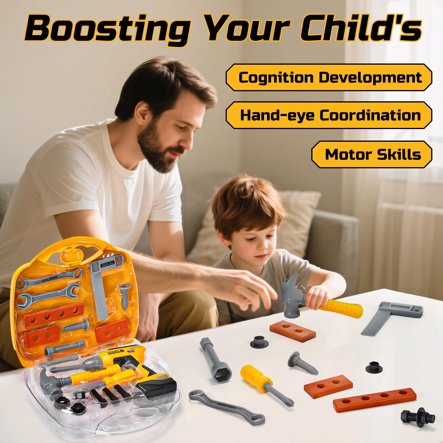 JoyStone Kids Tool Set 21PCS with Toy Drill, Pretend Construction Toys for Toddlers Boys Girls Ages 3-5