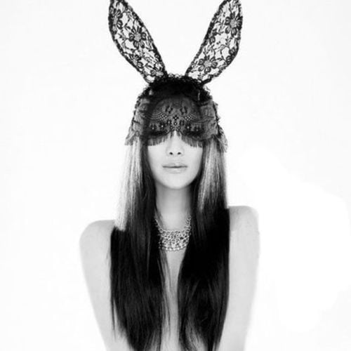 FAROOT Women Bunny Ears Lace Veil Face Venetian Masquerade Halloween Party Mask