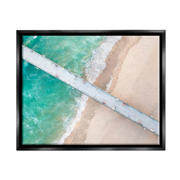 Aerial Ocean Beach Bridge Coastal Photograph Jet Black Framed Art Print Wall Art