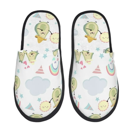 

Rateoe Green Blue Avocado Pattern Fuzzy Slippers Fuzzy Soft House Slippers Plush Furry Warm Cozy Open Toe Fluffy Home Shoes-Large
