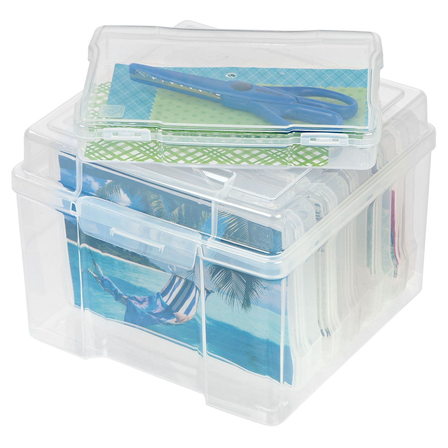 IRIS 5" x 7" Photo Storage Box with 6 cases, Craft Organizers and Storage Cases for Pictures, Cards, Clear