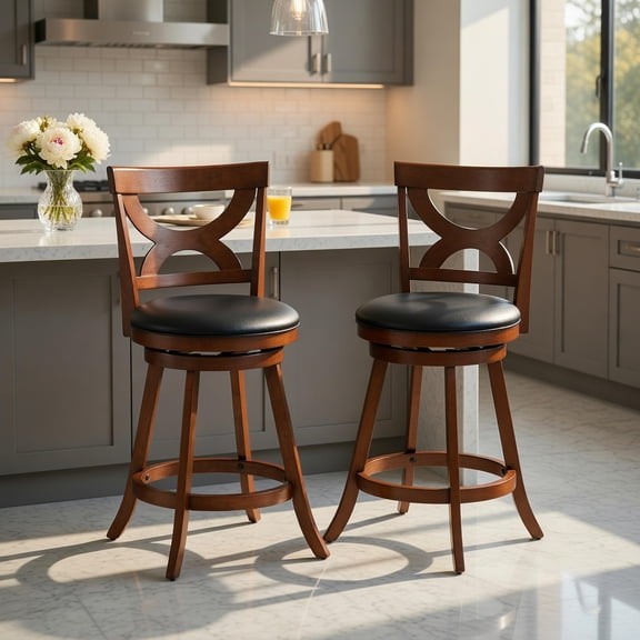Resenkos 24 Inch Swivel Bar Stools Set of 2 with Soft Cushion and Elegant Hollow Backrest, Bar Height Stools, Bar Stools for Kitchen Island for Kitchen, Dining Room