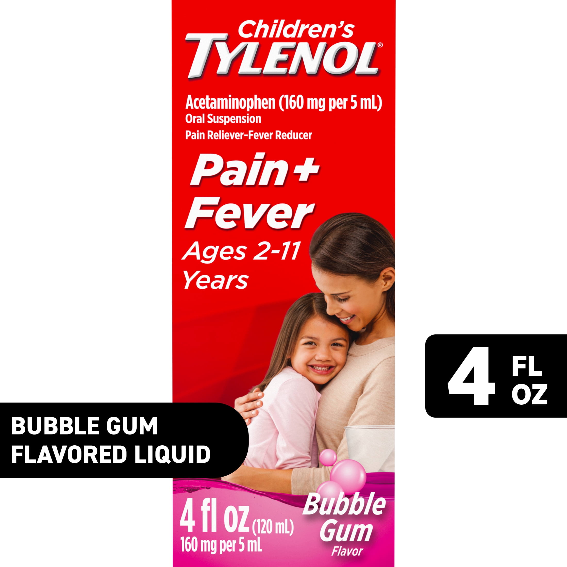 (3 pack) Children’s Tylenol Pain + Fever Relief Medicine, Bubble Gum, 4 fl. oz