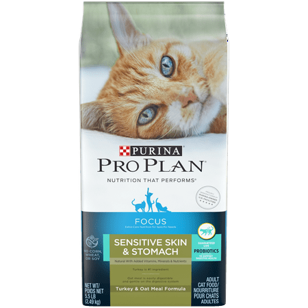Purina Pro Plan Focus Sensitive Skin & Stomach with Turkey, Oat Meal & Probiotics Natural Dry Cat Food, 5.5 (Best Food For Stomach)