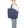thumbnail image 3 of Defioc Blue Gingham Buffalo Check Pattern Tote Bag for Women,Large Capacity Tote Bag with Zipper Casual Shoulder Handbags Shopping Bag, 3 of 8