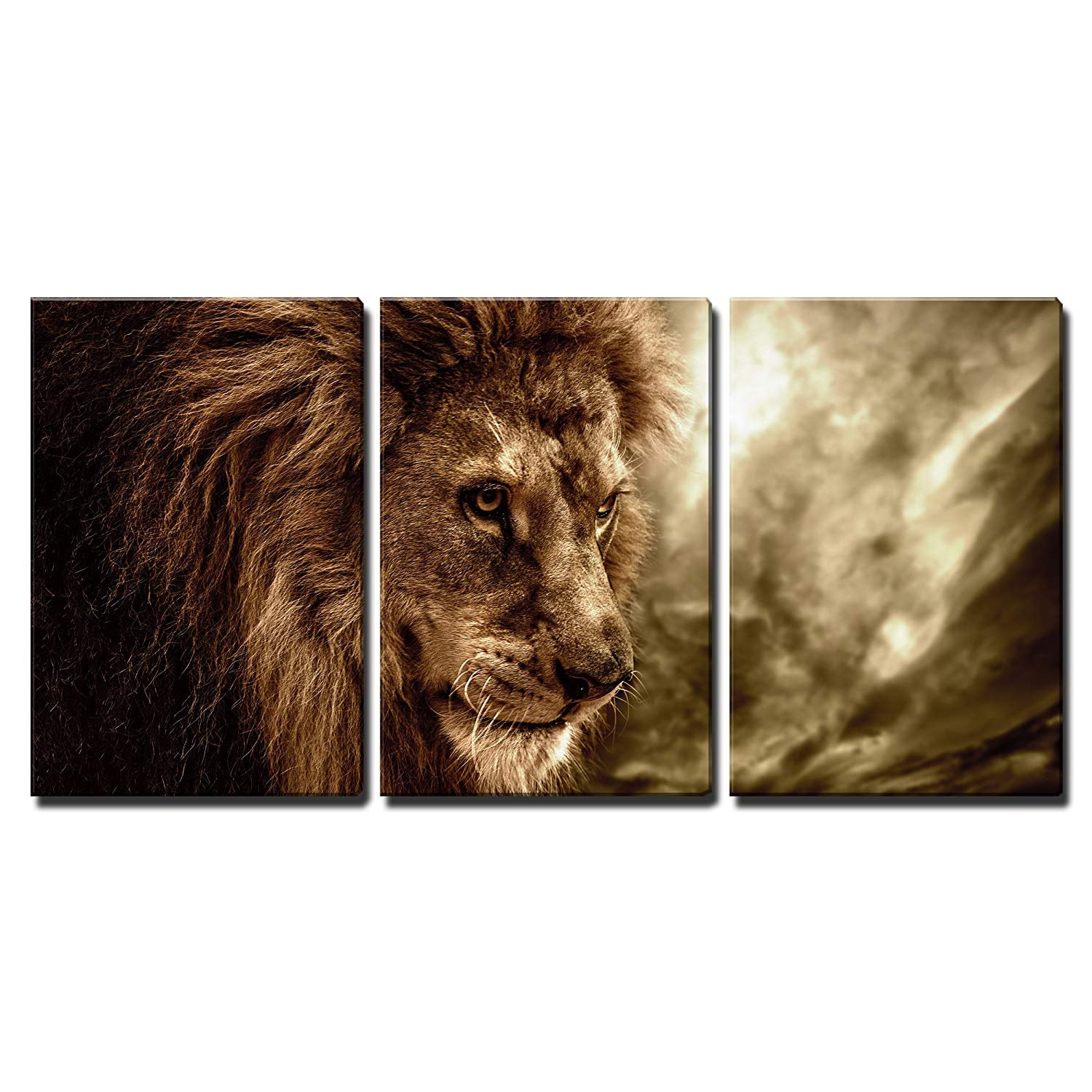 Wall26 3 Piece Canvas Wall Art Lion Against Stormy Sky Modern Home Art Stretched And Framed Ready To Hang Walmart Com Walmart Com