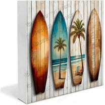 Surfboard Rustic Farmhouse Wooden Box Sign Desk Decor Decorative Sign for Table Shelf Summer Decor Beach Lovers Gifts Surfing Lovers Gifts 5"x5"
