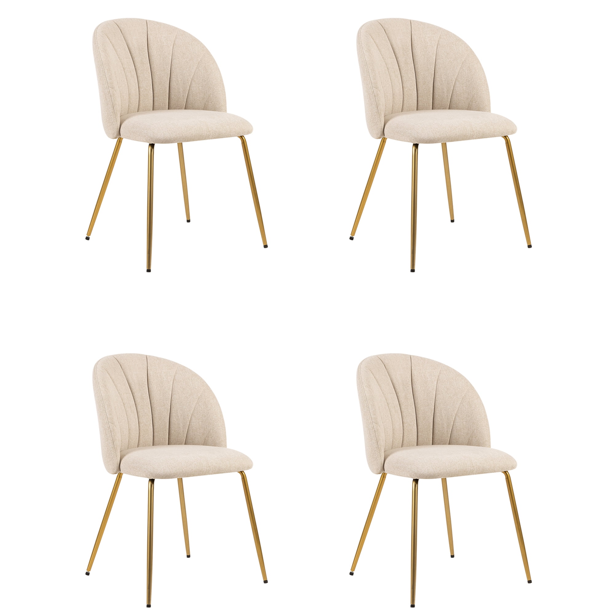 Leejay Linen Beige Dining Room Chair with Brass Legs,Set of 4