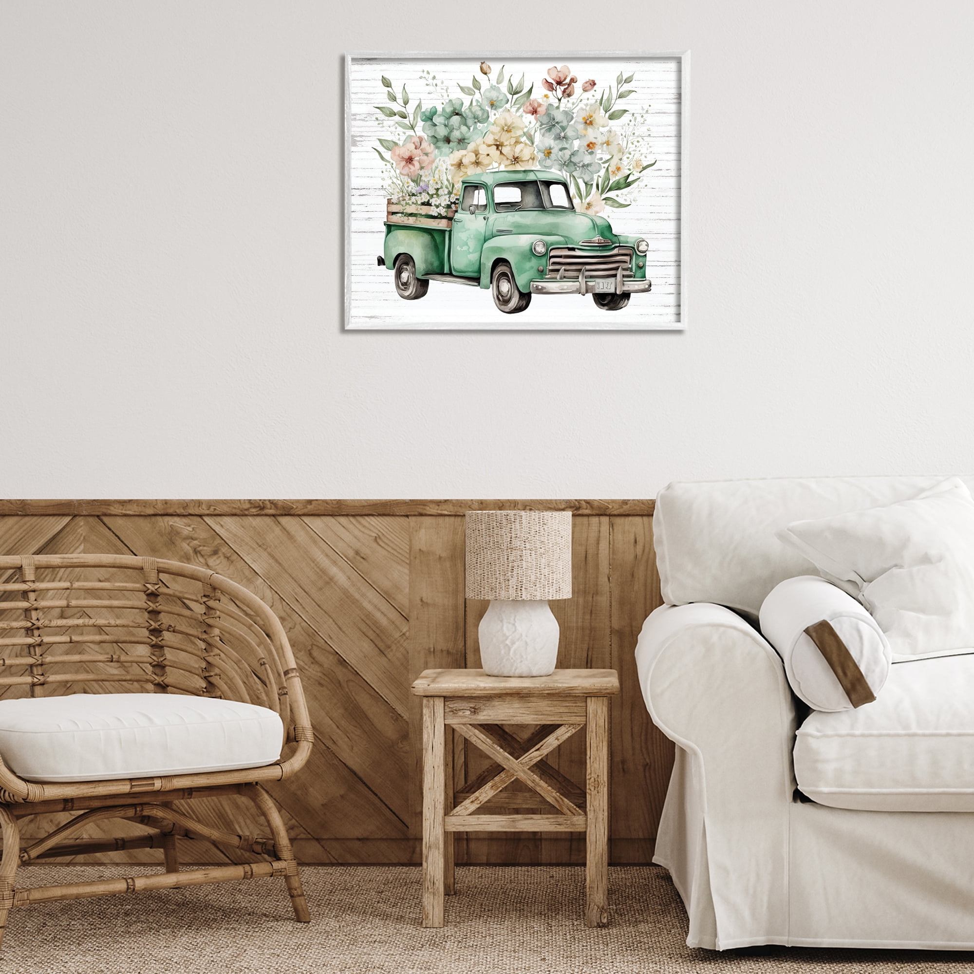 Stupell Industries Floral Filled Truck Transportation Painting White Framed Art Print Wall Art, 30 x 24