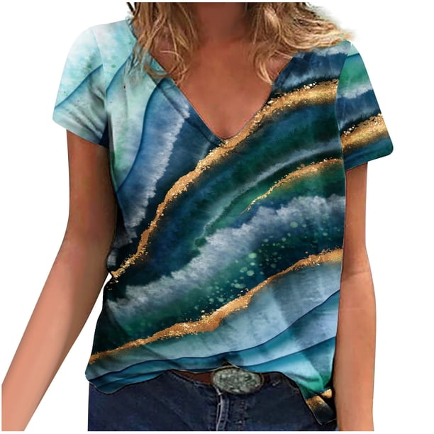 Camisetas con estampado floral con cuello en V para mujer Blusas femeninas cómodas a la moda Tops OAVQHLG3B Store lin121212