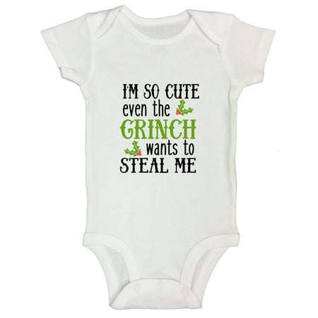 Christmas Onesie “I’m So Cute Even The Grinch Wants To Steal Me” Funny Threadz Kids Toddler T4 T-shirt, White