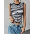 thumbnail image 6 of Women'S Stripe Ribbed Knit Tank Tops Summer Casual Slim Fit Sleeveless Tops for Daily Wear Navy Blue L, 6 of 9