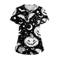 thumbnail image 1 of LINMOUA Plus SizePrinted Scrub Working Uniform Tops For Women's Cross V-Neck Halloween Print Short Sleeve Fun T-Shirts Workwear Tee With Pockets, 1 of 3